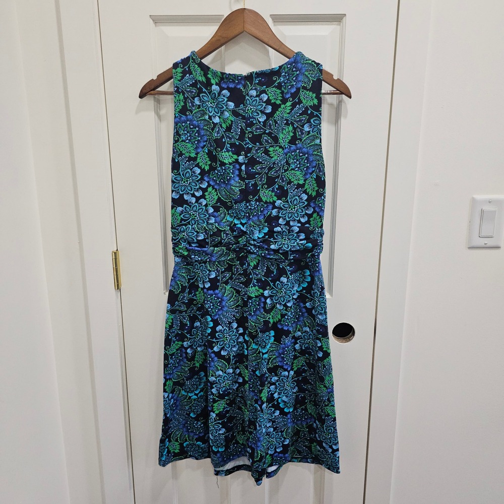 Talbots Petites Blue Green Floral Paisley Faux Wrap Dress 8P Sleeveless Jersey - Picture 4 of 4